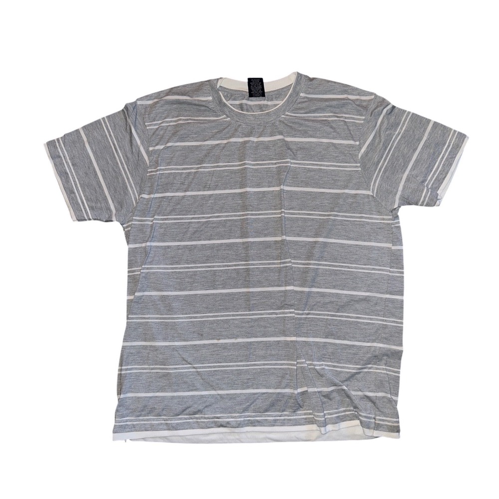 Swiss Cross Mens 4X Striped T-Shirt Gray White Short Sleeve Crewneck RN 66918